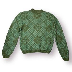 Vtg Harridge Row at Bonds Geometric 100% Virgin Wool Men's Green Sweater Large